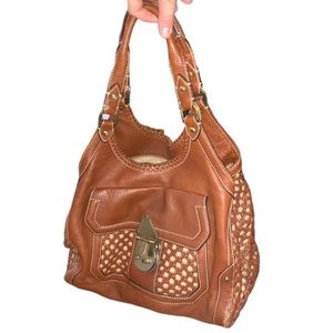 Cole Haan Snap Leather Bag Woven Brown